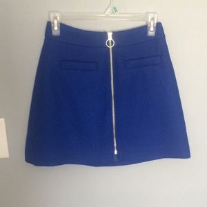 Indigo mini skirt with front gold zipper
